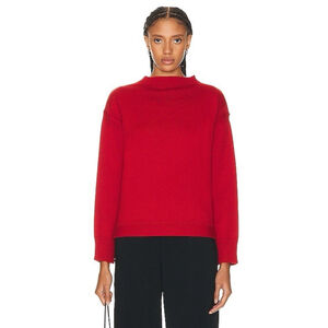 NWT TOTEME Wool Guernsey Rib Knit Mock Neck Sweater Drop Shoulder Red Size XS